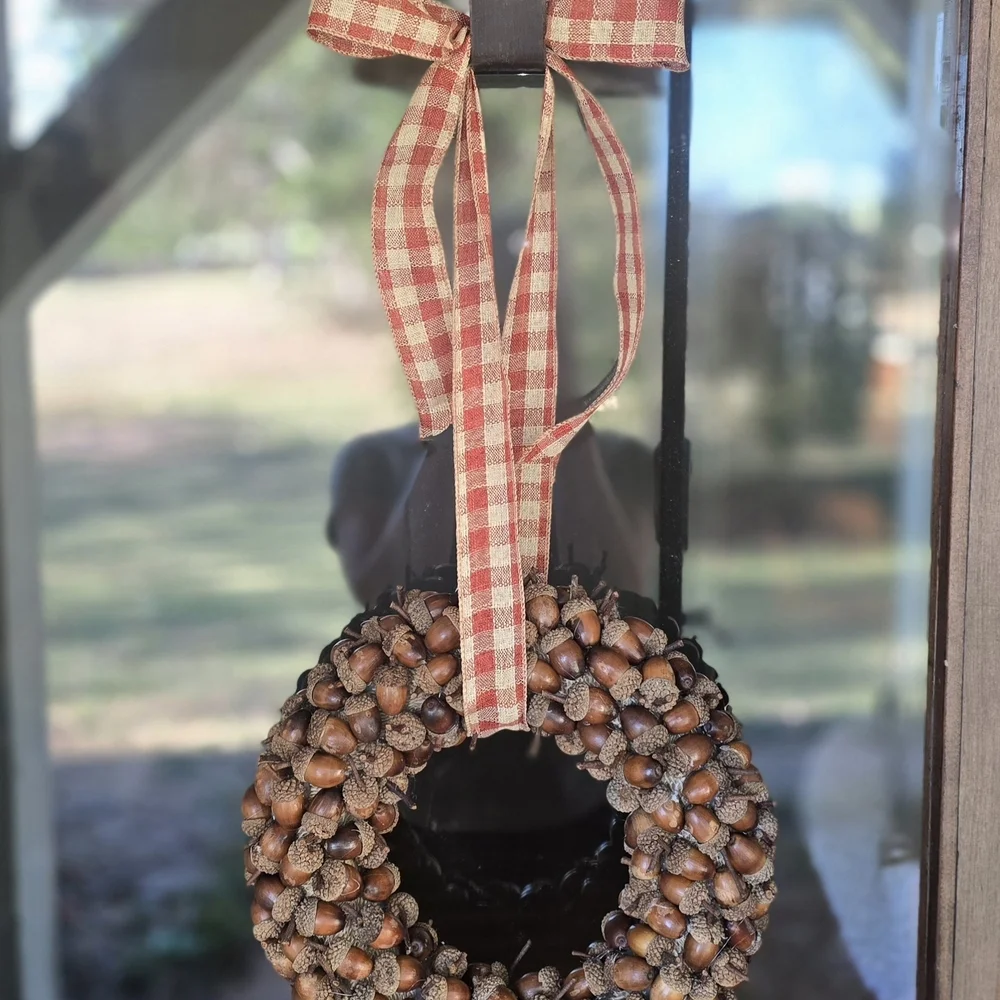 Charming Acorn Wreath with Red‎ Ribbon
